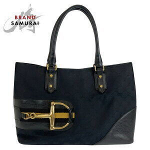 GUCCI Sharly Line Horsebit Tote Bag Black GG Canvas Leather Shoulder